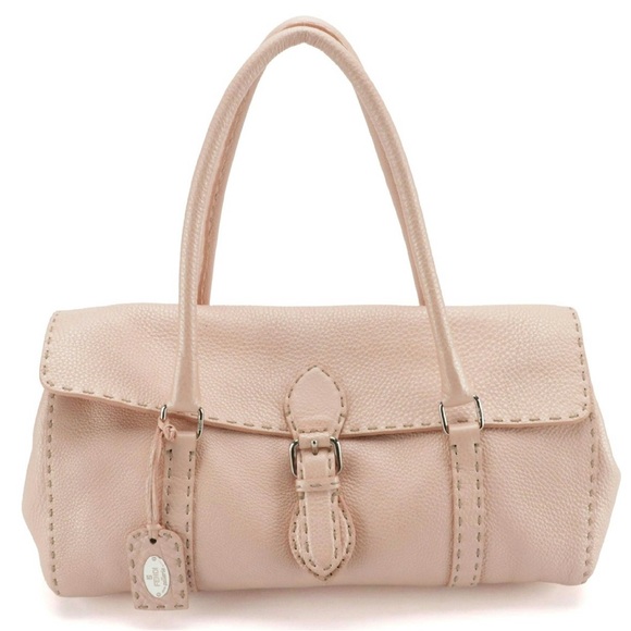 Fendi Handbags - Fendi Selleria Linda Satchel in Bois de Rose Metallic Grained Leather